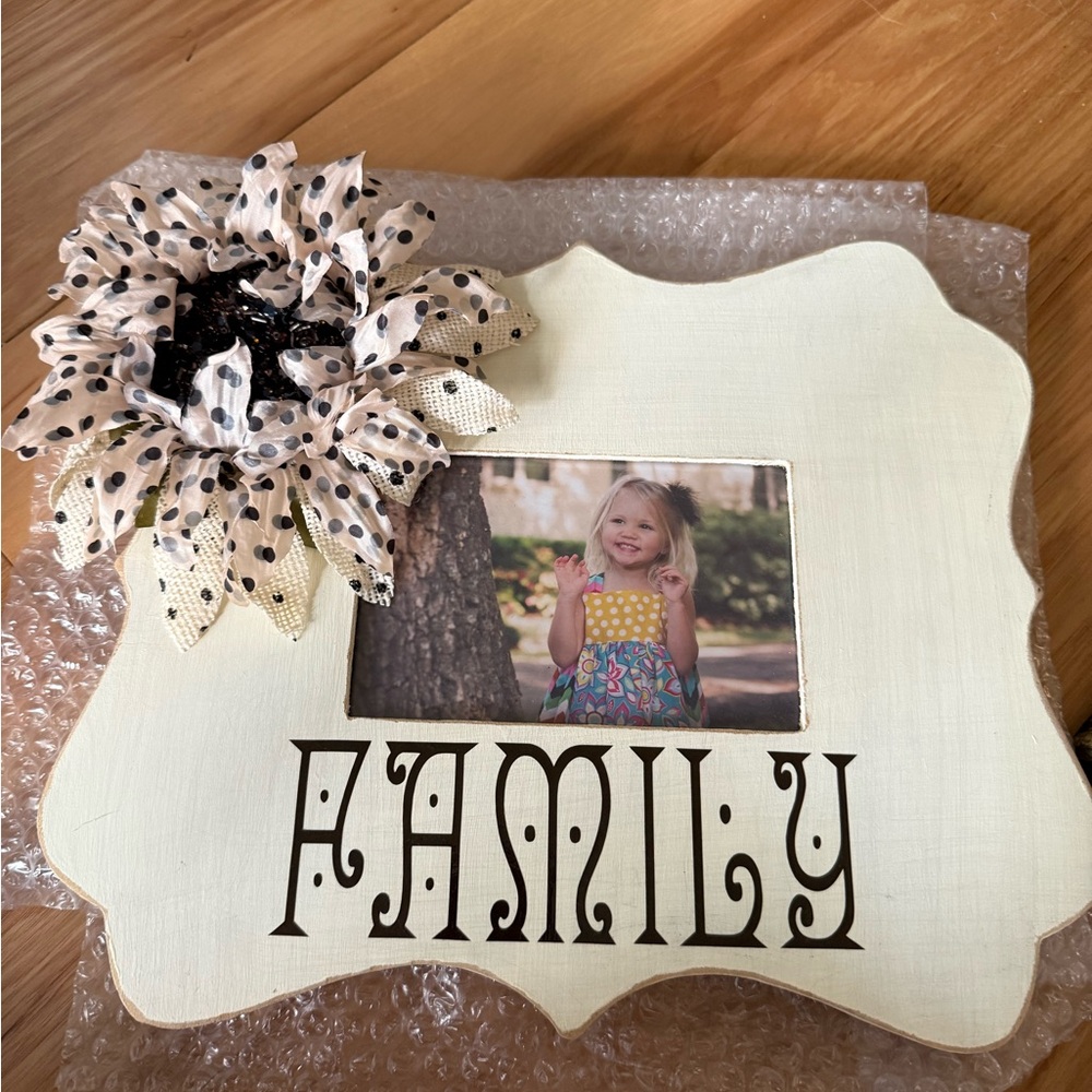 Cream Family Photo Frame with Floral Accent